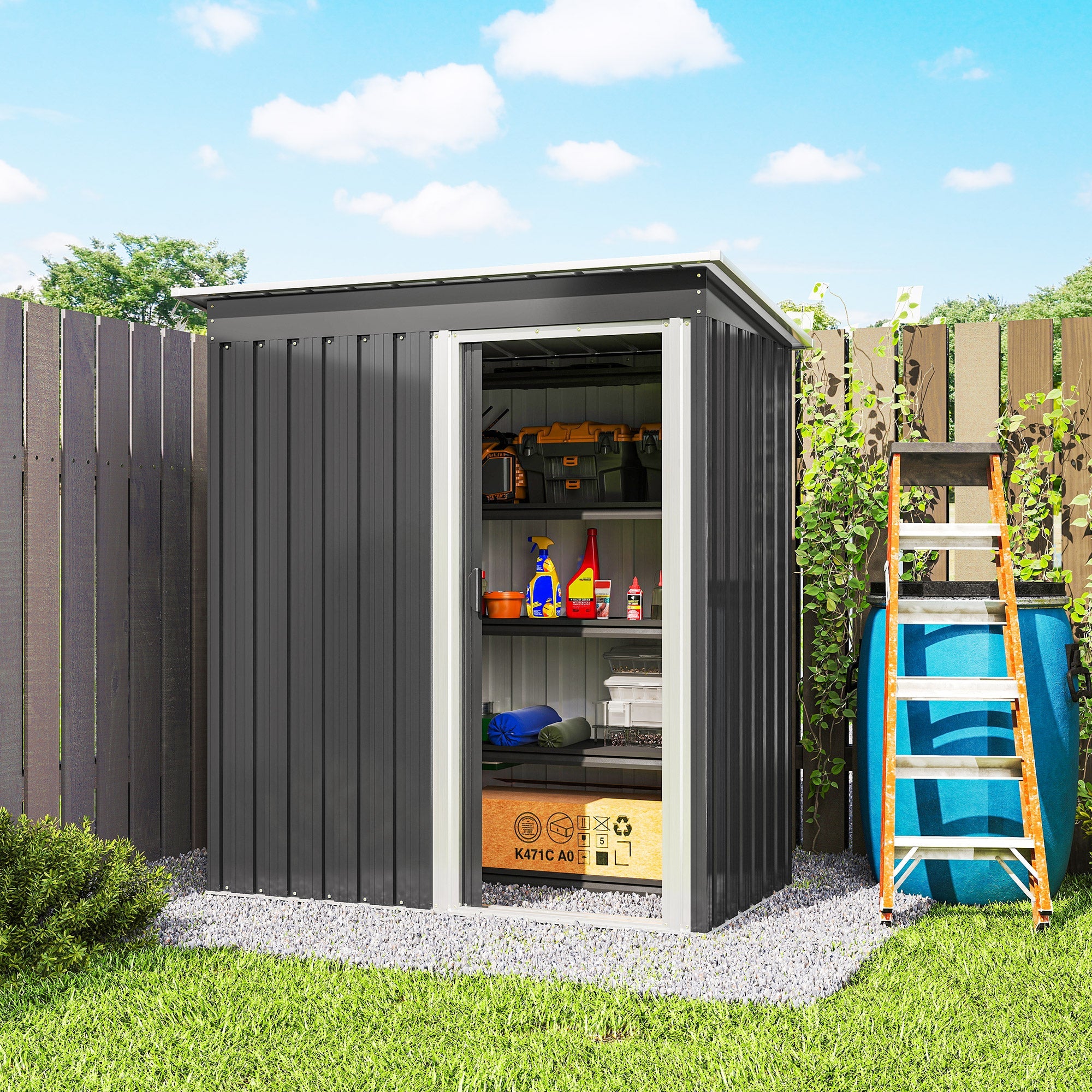 5 x 3ft Garden Storage Shed with Sliding Door and Sloped Roof Outdoor Equipment Tool Outsunny