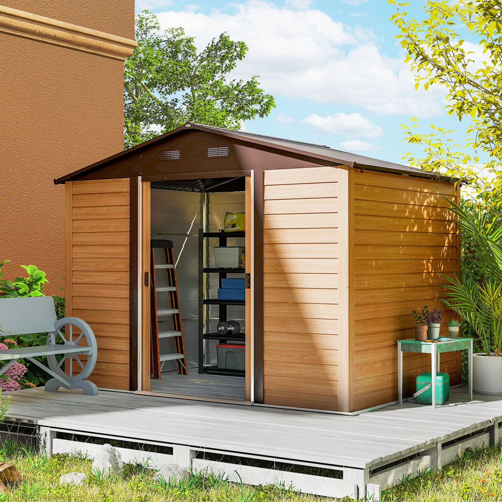 9 x 6ft Galvanised Steel Shed Wood-Effect Outsunny