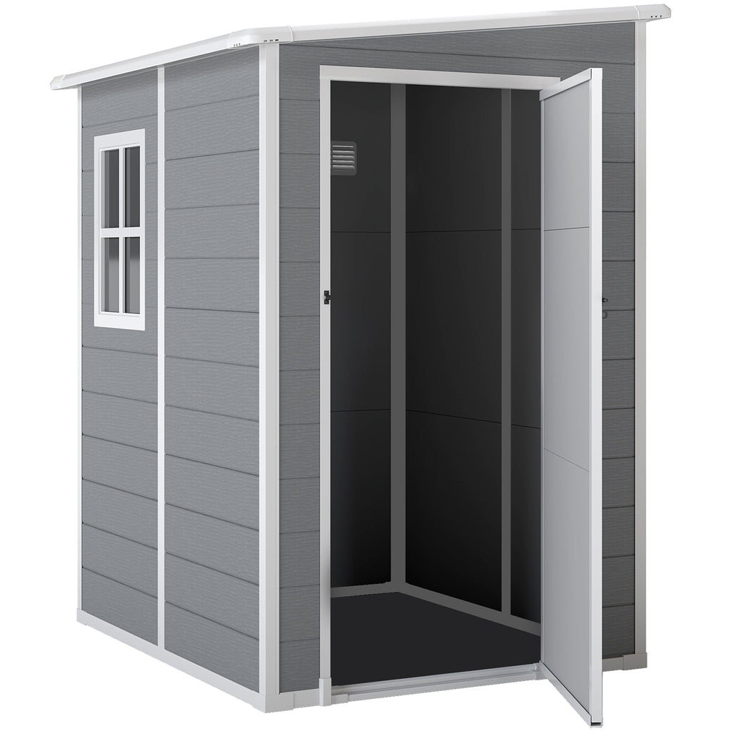 4'x5' Garden Storage Shed, Lean to Shed, Lockable Garden Shed with Window, Vent and Plastic Roof, Grey Outsunny