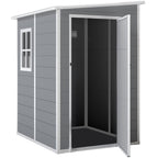 4'x5' Garden Storage Shed, Lean to Shed, Lockable Garden Shed with Window, Vent and Plastic Roof, Grey Outsunny