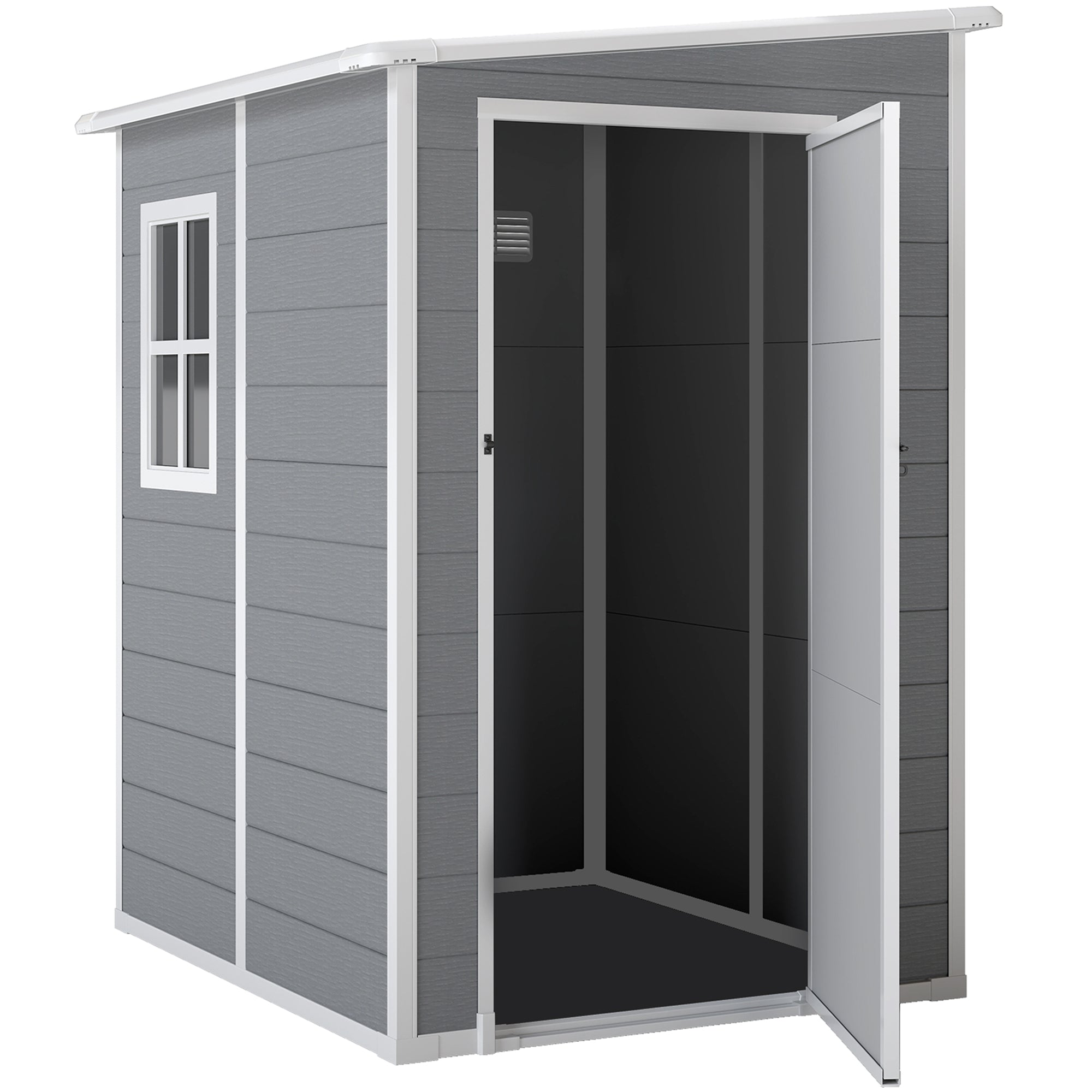 4'x5' Garden Storage Shed, Lean to Shed, Lockable Garden Shed with Window, Vent and Plastic Roof, Grey Outsunny