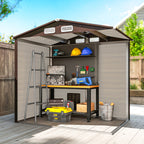 4 x 6ft Galvanised Steel Garden Shed, with Lock and Gloves - Oak Outsunny