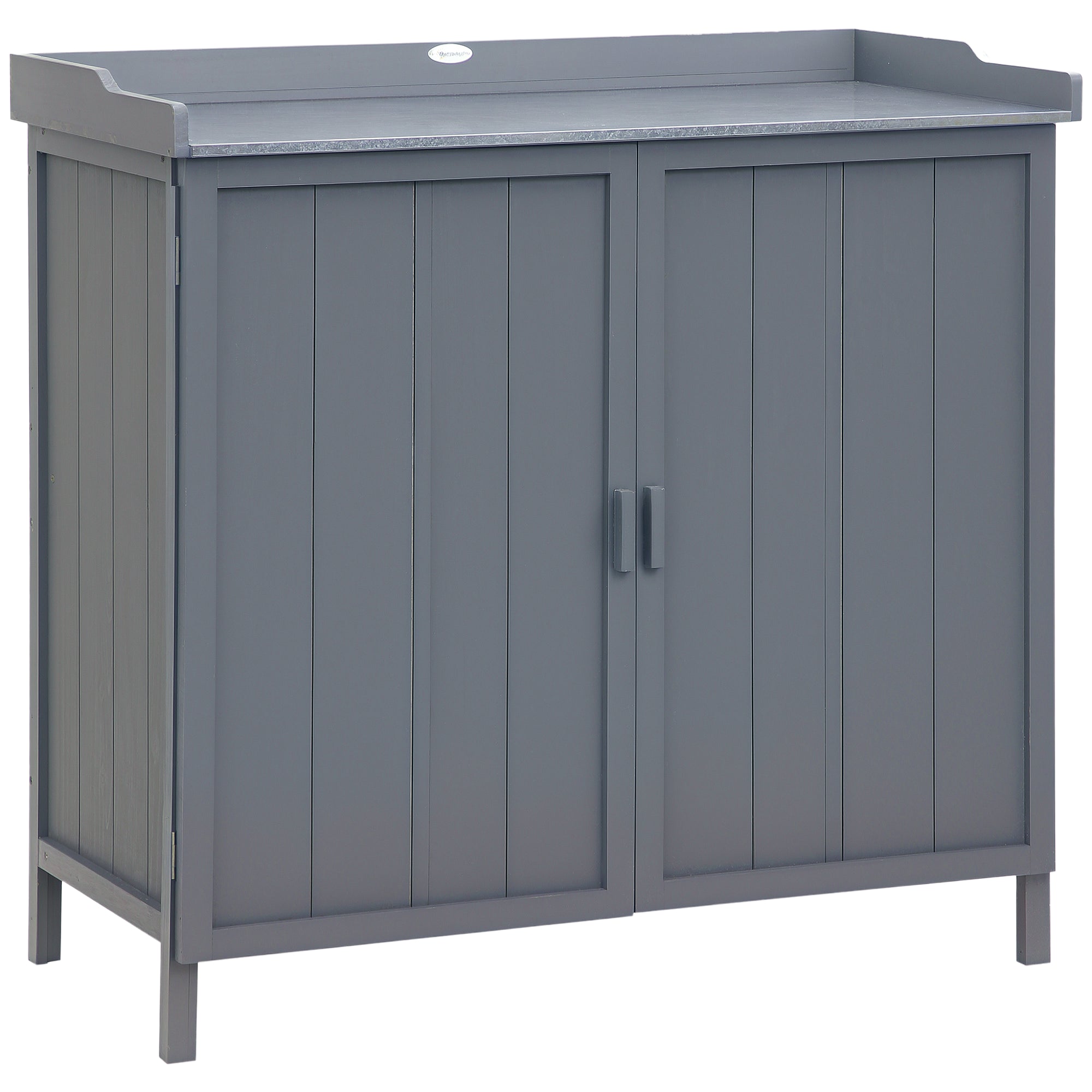 Garden Storage Cabinet, Outdoor Tool Shed, Potting Bench Table with Galvanized Top and Two Shelves for Yard Tools or Pool Accessories Outsunny