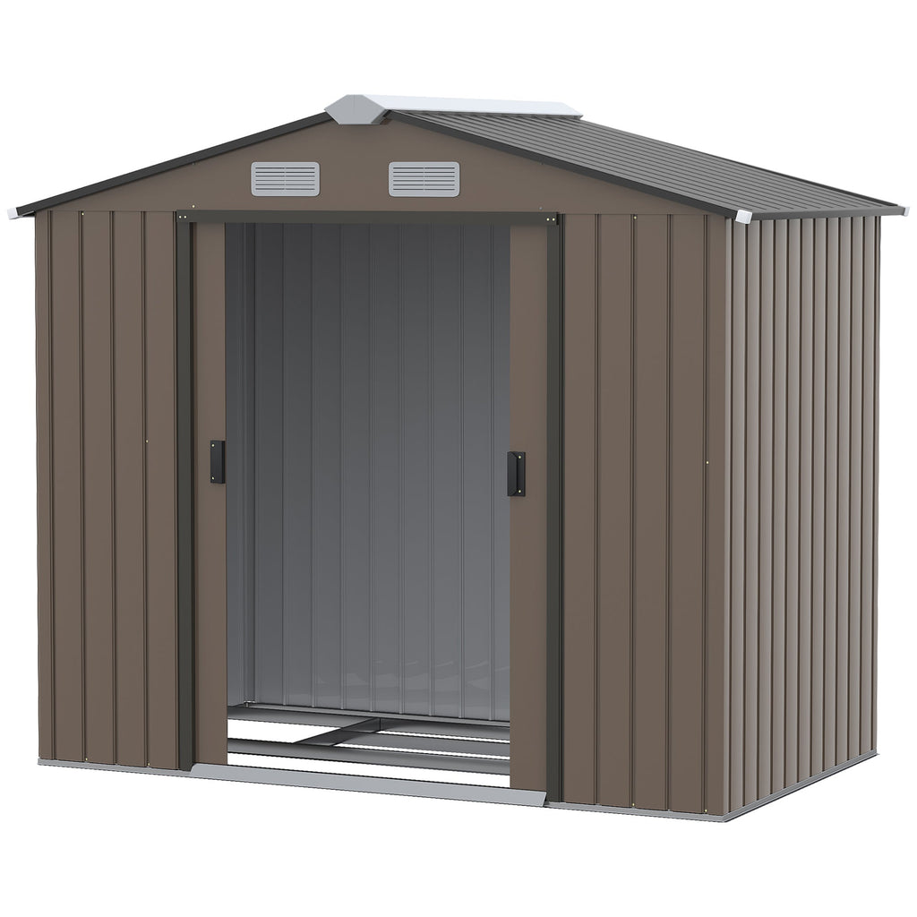 7 x 4ft Metal Garden Shed, Outdoor Storage Tool House with Ventilation Slots, Foundation Kit and Lockable Double Doors Outsunny