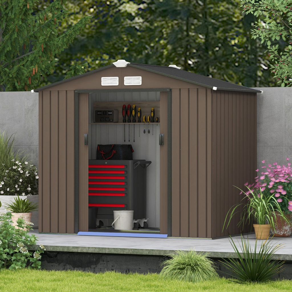 7 x 4ft Metal Garden Shed, Outdoor Storage Tool House with Ventilation Slots, Foundation Kit and Lockable Double Doors Outsunny