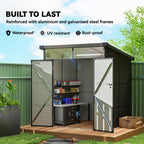 6 x 6ft Outdoor Storage Shed, Plastic Garden Shed with Windows and Air Vents, Outdoor Resin Tool Shed with Latch Doors for Garden, Deck Outsunny