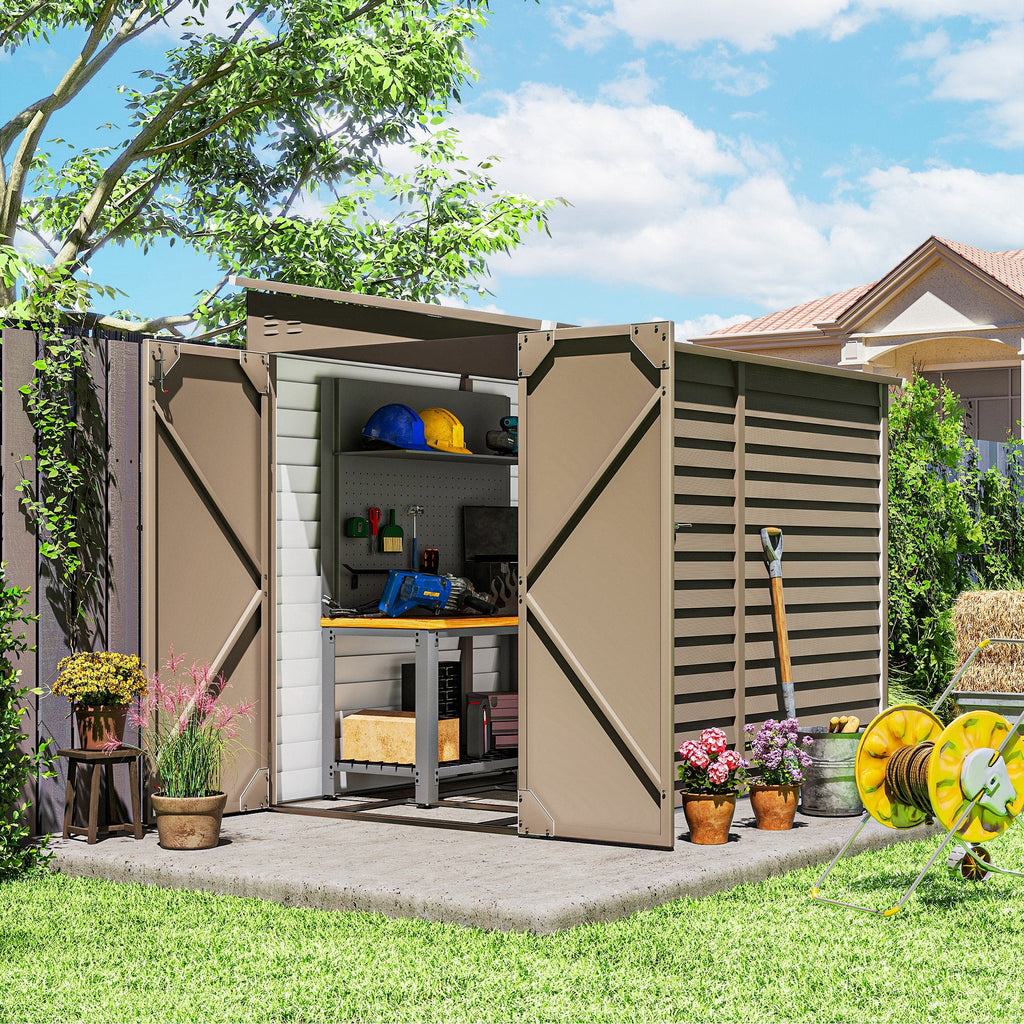 5 x 9ft Galvanised Metal Garden Shed with Foundation Kit, Outdoor Lean-to Shed, Tool Storage House with Lockable Doors, Gloves and 2 Air Vents for Patio Outsunny