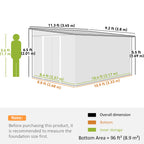 Garden Metal Storage Shed Outdoor Metal Tool House with Double Sliding Doors and 2 Air Vents, 11.3x9.2ft Outsunny