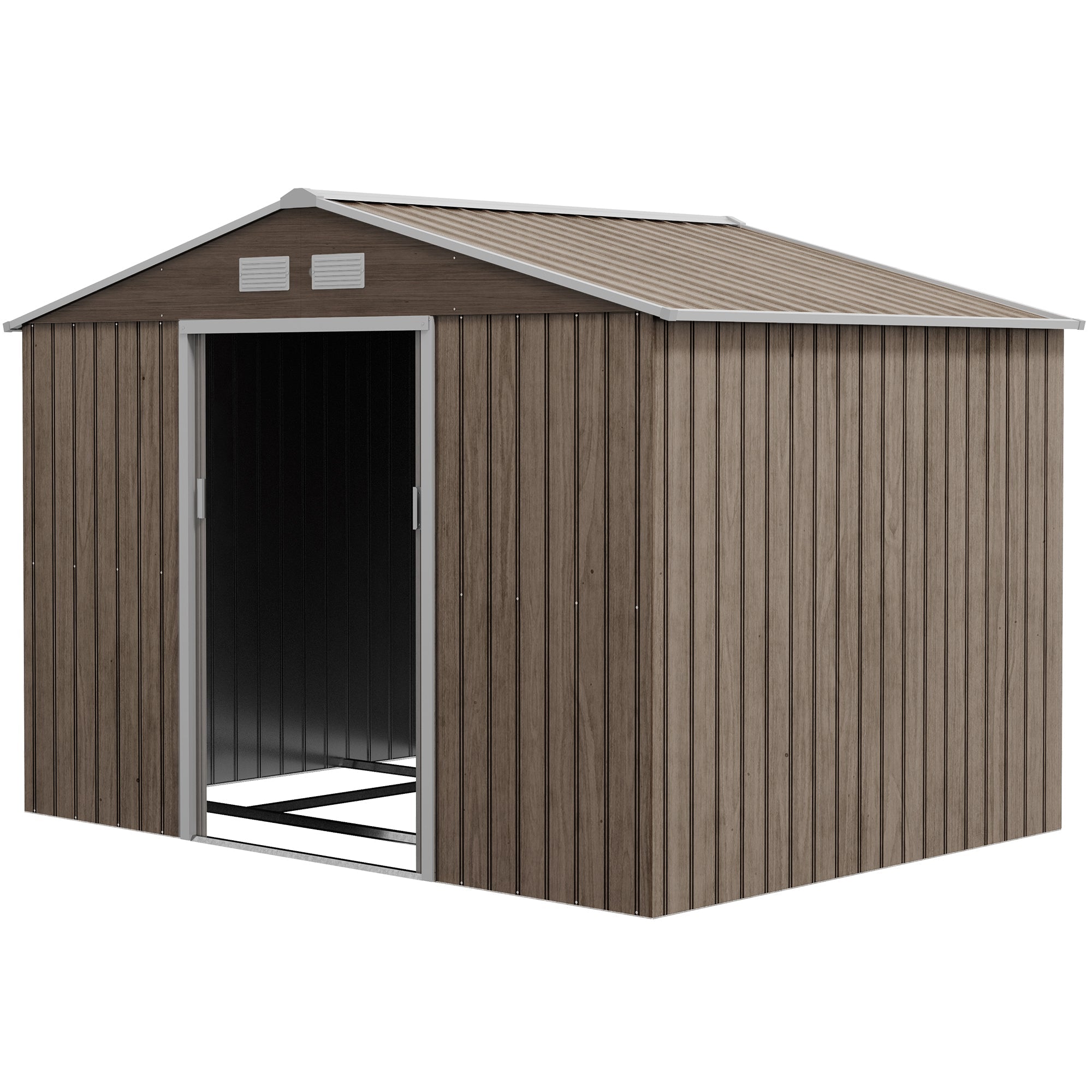 9 x 6ft Steel Garden Shed, Outdoor Storage Tool House with Vents, Foundation and Lockable Double Doors Outsunny