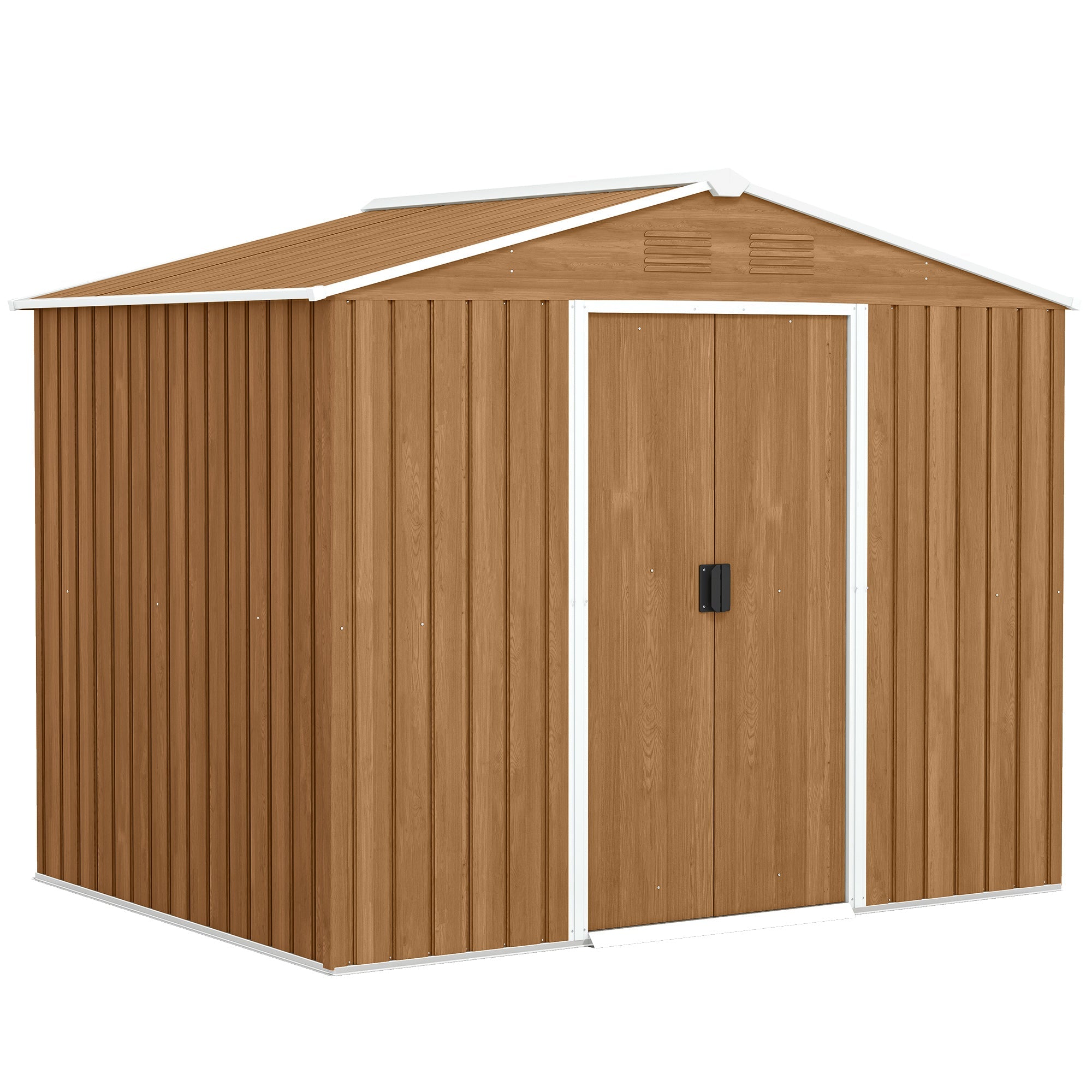 8x6 Metal Storage Shed Galvanised Steel Frame with Sloped Roof & Double Door for Homeowners, Brown Outsunny