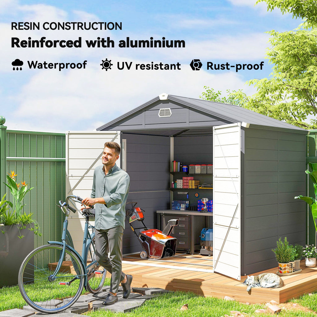 7.9ft x 6.2ft Aluminium Frame and Plastic Wall Shed, with Foundation Outsunny