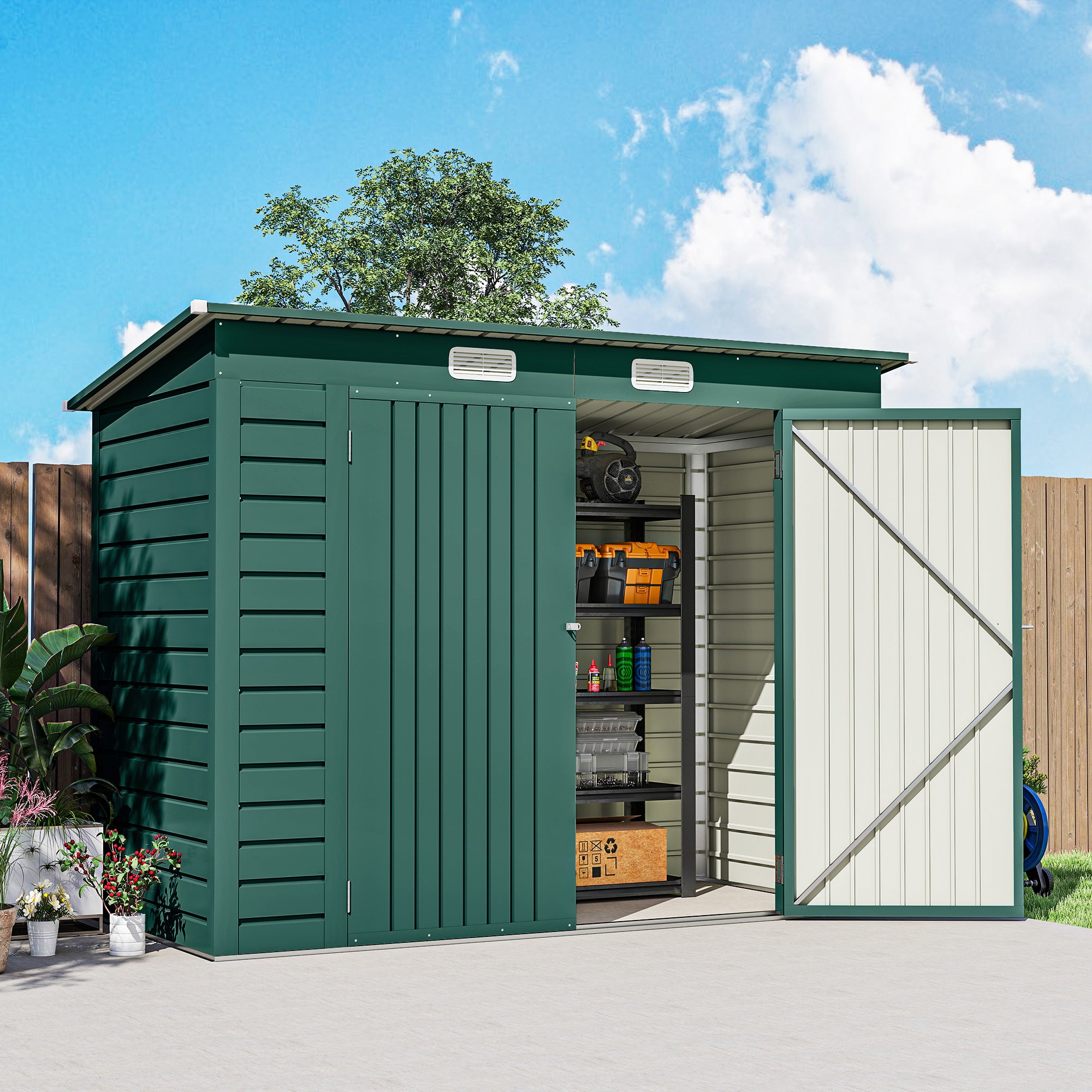 3.7 x 7.9ft Galvanised Steel Shed, with Latched Door and Padlock