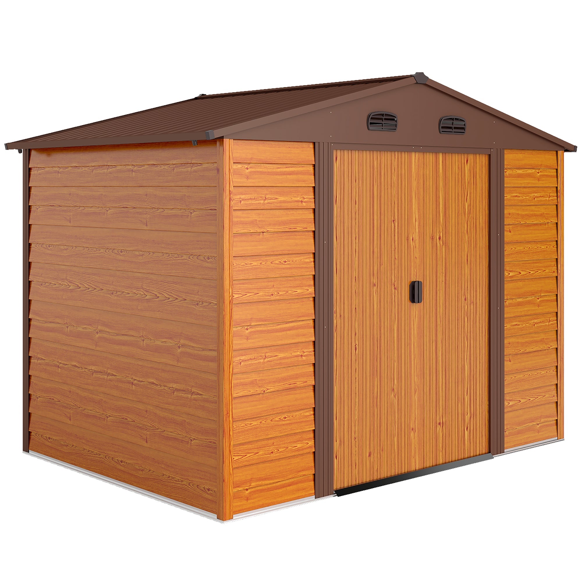 9 x 6ft Metal Garden Shed, House Hut Gardening Tool Storage with Ventilations, Sliding Door, Sloped Roof for Garden, Patio Outsunny