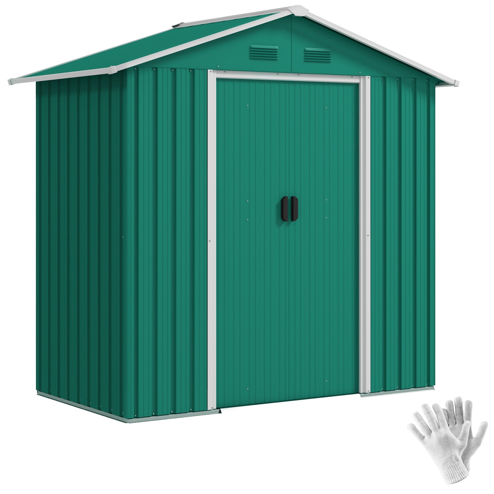 6.5ft x 3.5ft Metal Garden Storage Shed for Outdoor Tool Storage with Double Sliding Doors and 4 Vents Outsunny