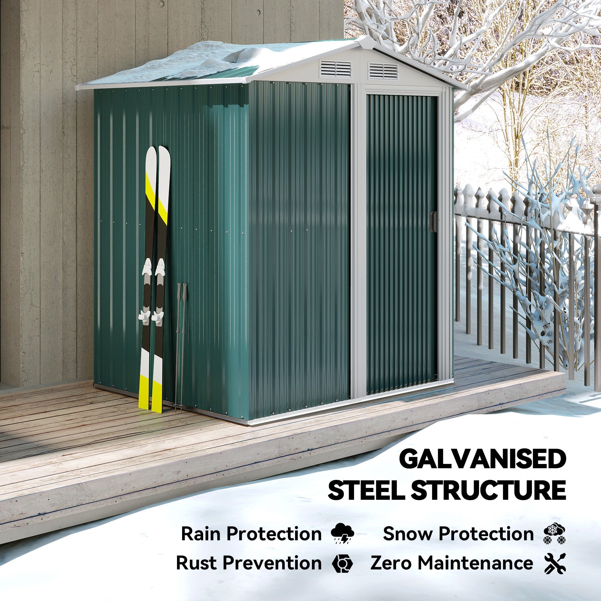 Garden Metal Tool Storage Shed with Sliding Door, Sloped Roof and Floor Foundation, 152 x 132 x 188cm Outsunny
