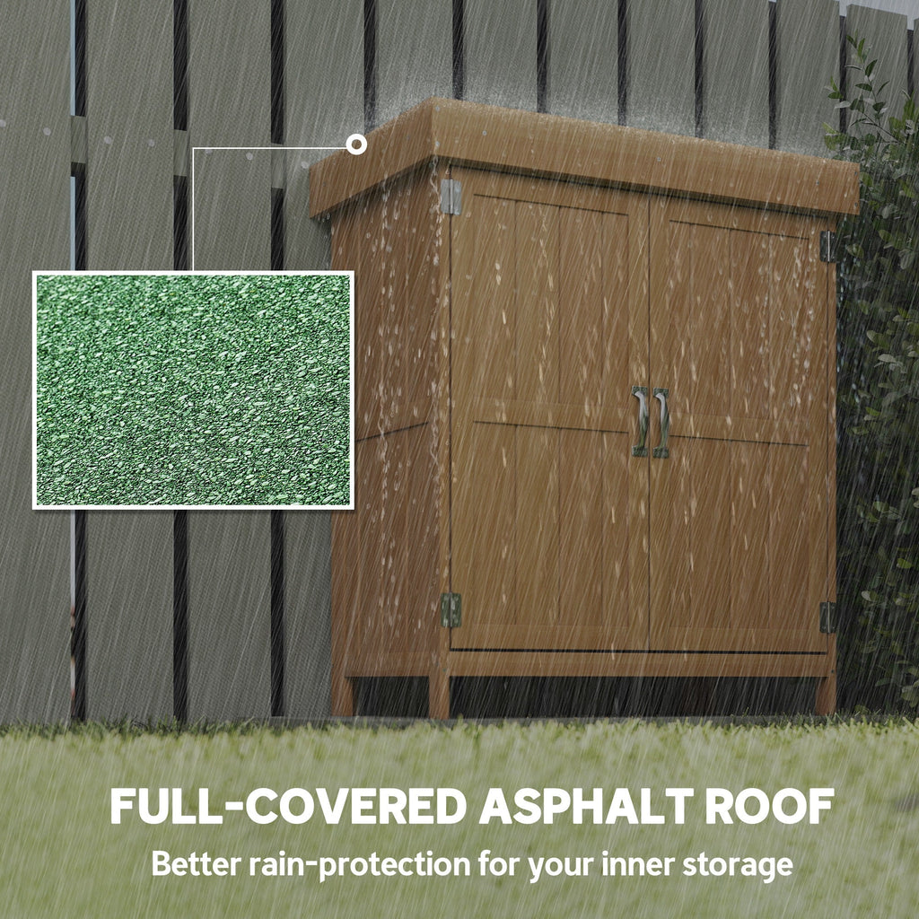 Small Shed, Wooden Garden Shed with Openable Hinged Roof and Removable Shelf, Outdoor Tool Storage Cabinet Chest with Double Doors, 74 x 43 x 88 cm, Natural Wood Finish Outsunny