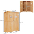 Wooden Garden Shed with Two Windows, Tool Storage Cabinet, Outdoor Double Door Organizer 127.5L x 50W x 164H cm, Natural Outsunny