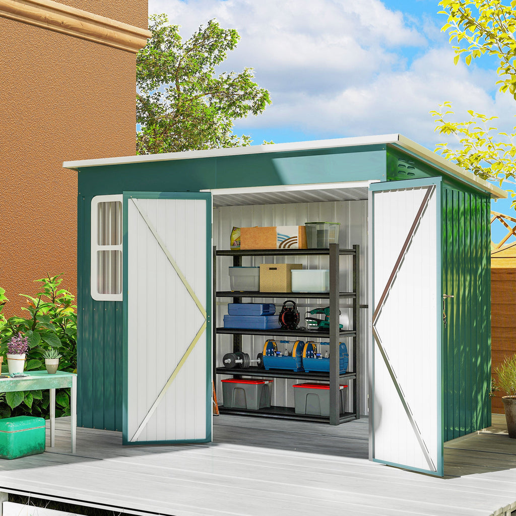 8.5 x 6ft Storage Shed Galvanised Steel Garden Shed, Metal Shed with Foundation Kit, Window, Lockable Wide Doors and Air Vents for Outdoor Patio Outsunny