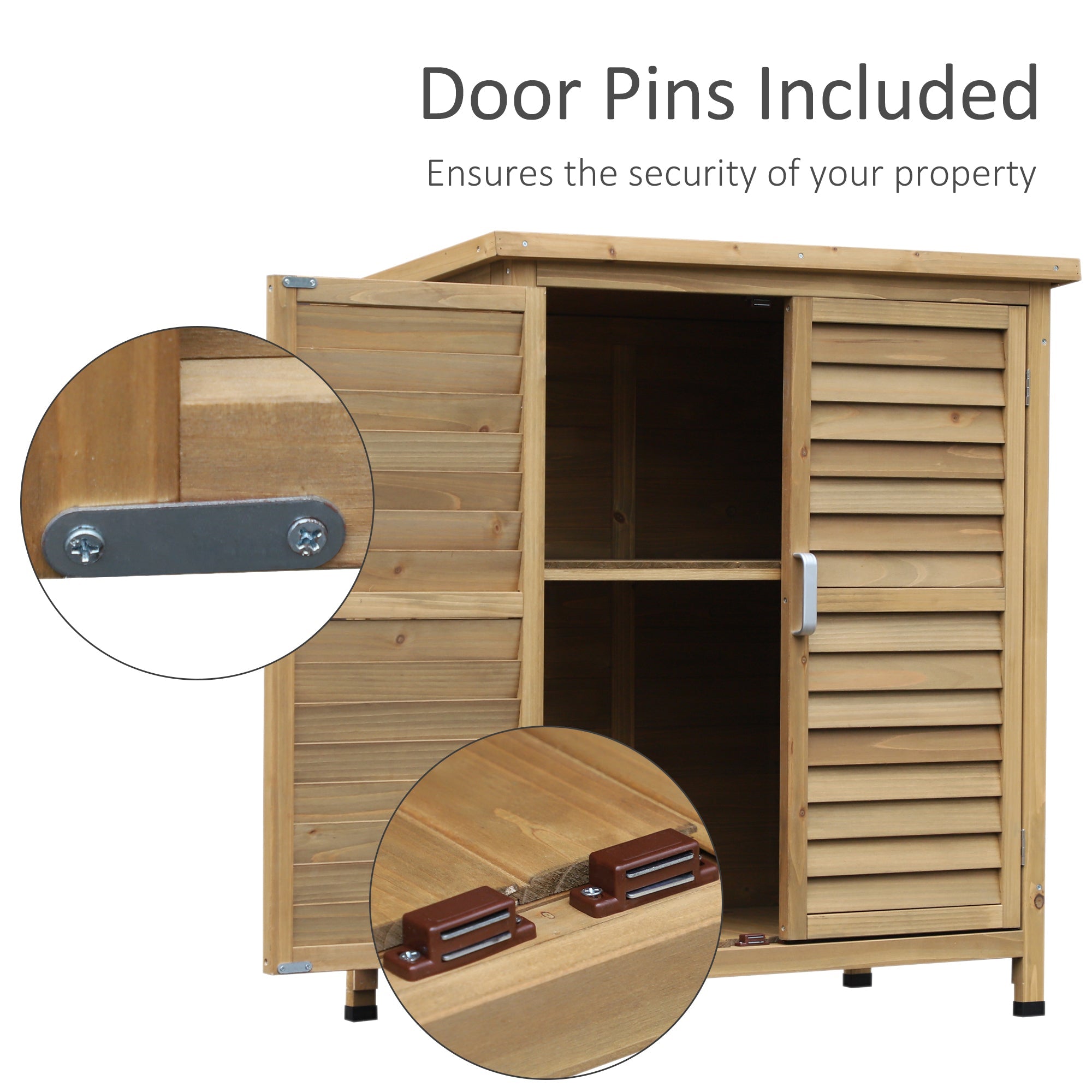 Garden Shed Wooden Garden Storage Shed 2 Door Unit Solid Fir Wood Garage Tool Organisation Cabinet, 87L x 46.5W x 96.5Hcm, Natural Outsunny
