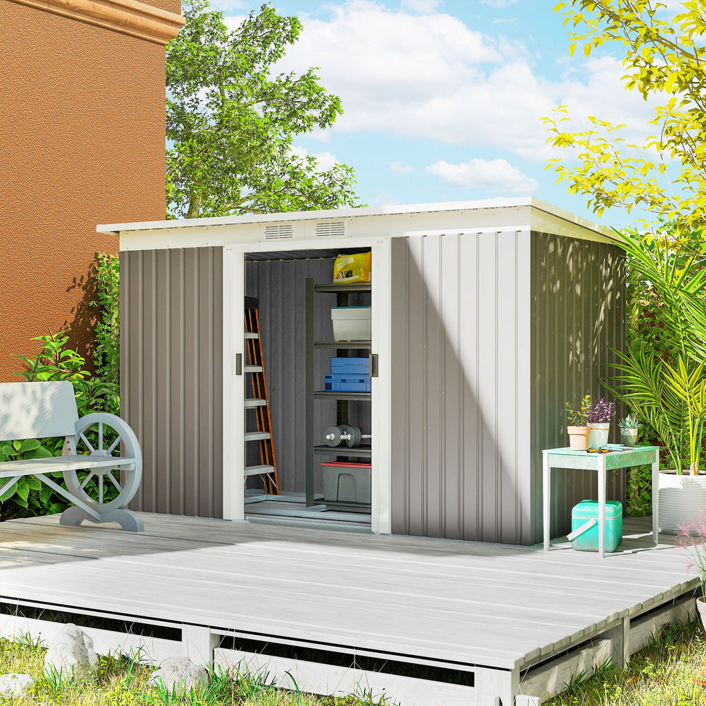 Corrugated Garden Shed 9 x 4 Ventilated Lockable Tool Shed for Outdoor Equipment Outsunny