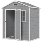 6 x 4ft Garden Shed, Plastic Shed with Floor, Window, Lockable Door and Vents, Wood Effect Resin Tool Shed for Outdoor, Grey Outsunny