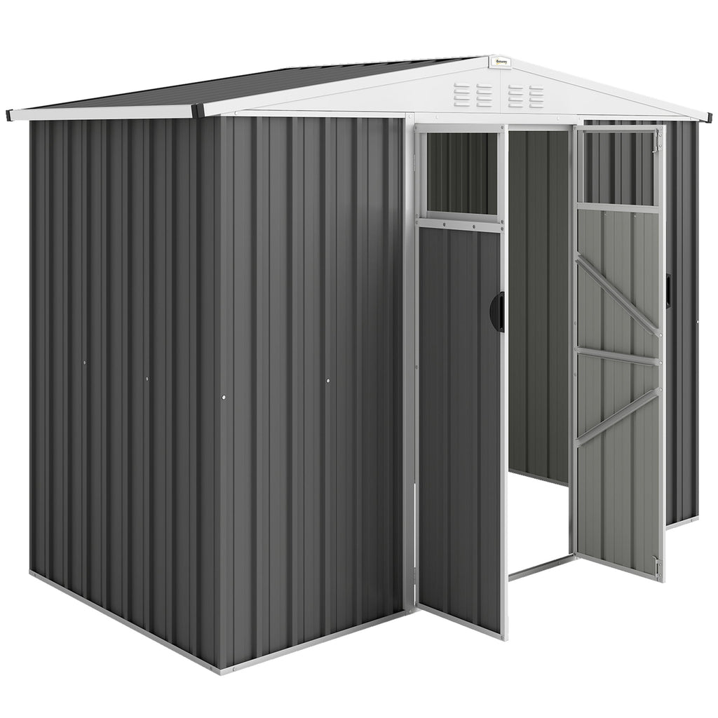 8 x 4 ft Metal Garden Shed, Garden Storage Shed with Window, 4 Vents and Lockable Door, Waterproof Galvanised Steel Tool Storage Cabinet Outsunny