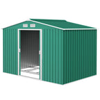 9 x 6ft Metal Garden Shed, Outdoor Storage Tool House with Ventilation Slots, Foundation Kit and Lockable Double Doors, Green Outsunny