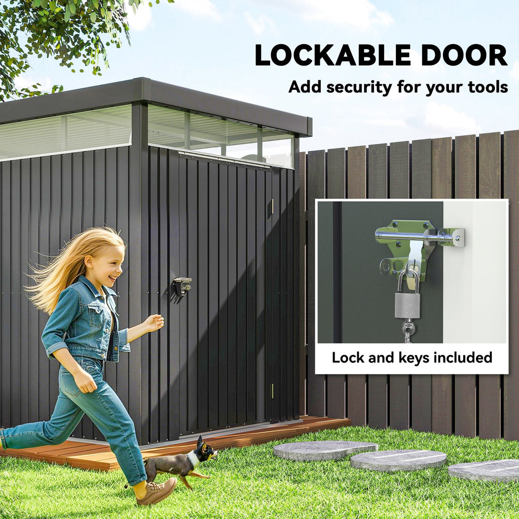 5.3 x 8.5ft Galvanised Steel Garden Shed, Metal Shed with Roof Windows, Leakage Holes and Lockable Wide Door for Outdoor Patio Tool Storage Outsunny