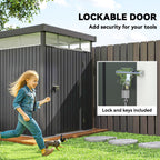 5.3 x 8.5ft Galvanised Steel Garden Shed, Metal Shed with Roof Windows, Leakage Holes and Lockable Wide Door for Outdoor Patio Tool Storage Outsunny