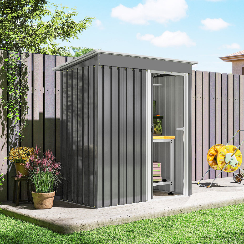 5x3 Storage Shed with Sliding Door and Sloped Roof for Garden Outsunny
