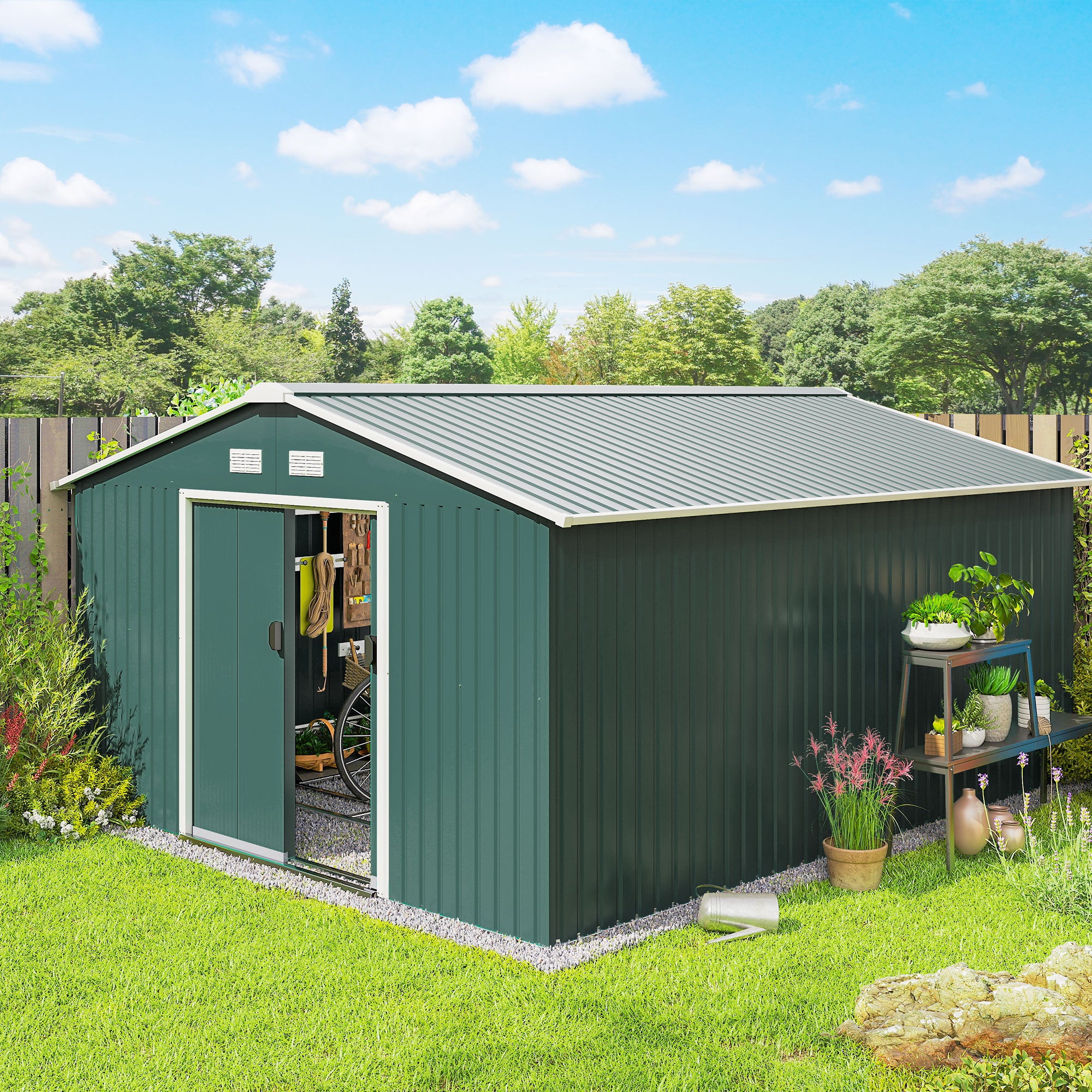 12.5 x 11.1ft Steel Sliding Door Storage Shed