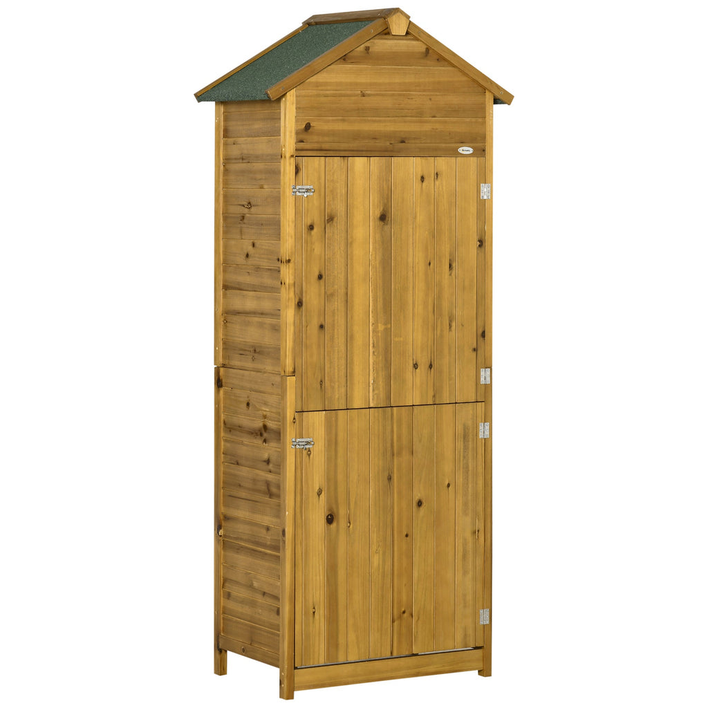 Wooden Garden Storage Shed Utility Gardener Cabinet w/ 3 Shelves and 2 Door, 191.5cm x 79cm x 49cm, Natural wood effect Outsunny