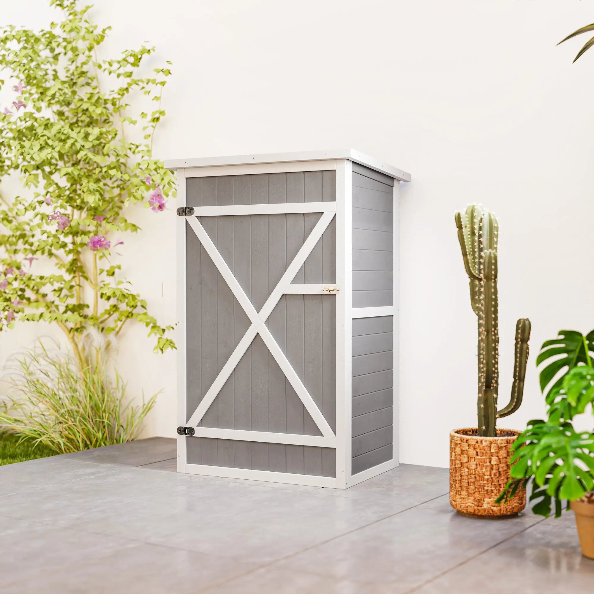 Wooden Small Shed, Garden Storage Shed with Shelves and Bolt Latch, 75L x 56W x115H cm Outsunny
