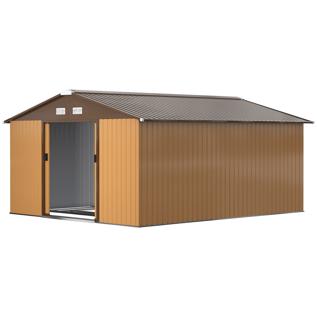 13 x 11ft Metal Garden Shed, Outdoor Storage Tool House with Ventilation Slots, Foundation Kit and Lockable Double Doors