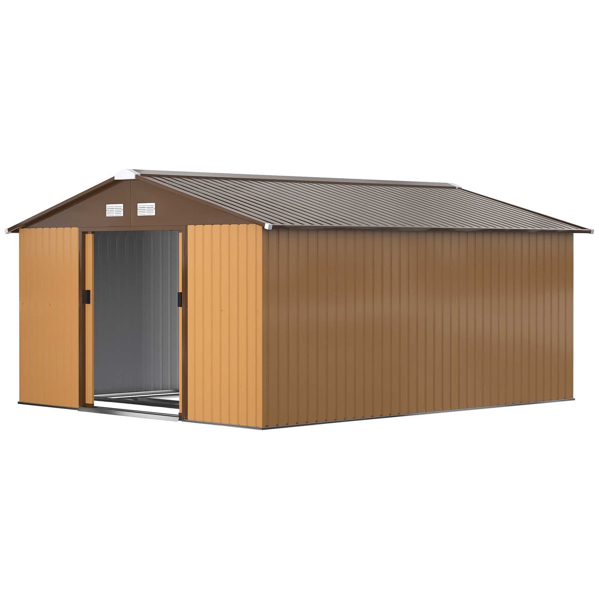 13 x 11ft Metal Garden Shed, Outdoor Storage Tool House with Ventilation Slots, Foundation Kit and Lockable Double Doors