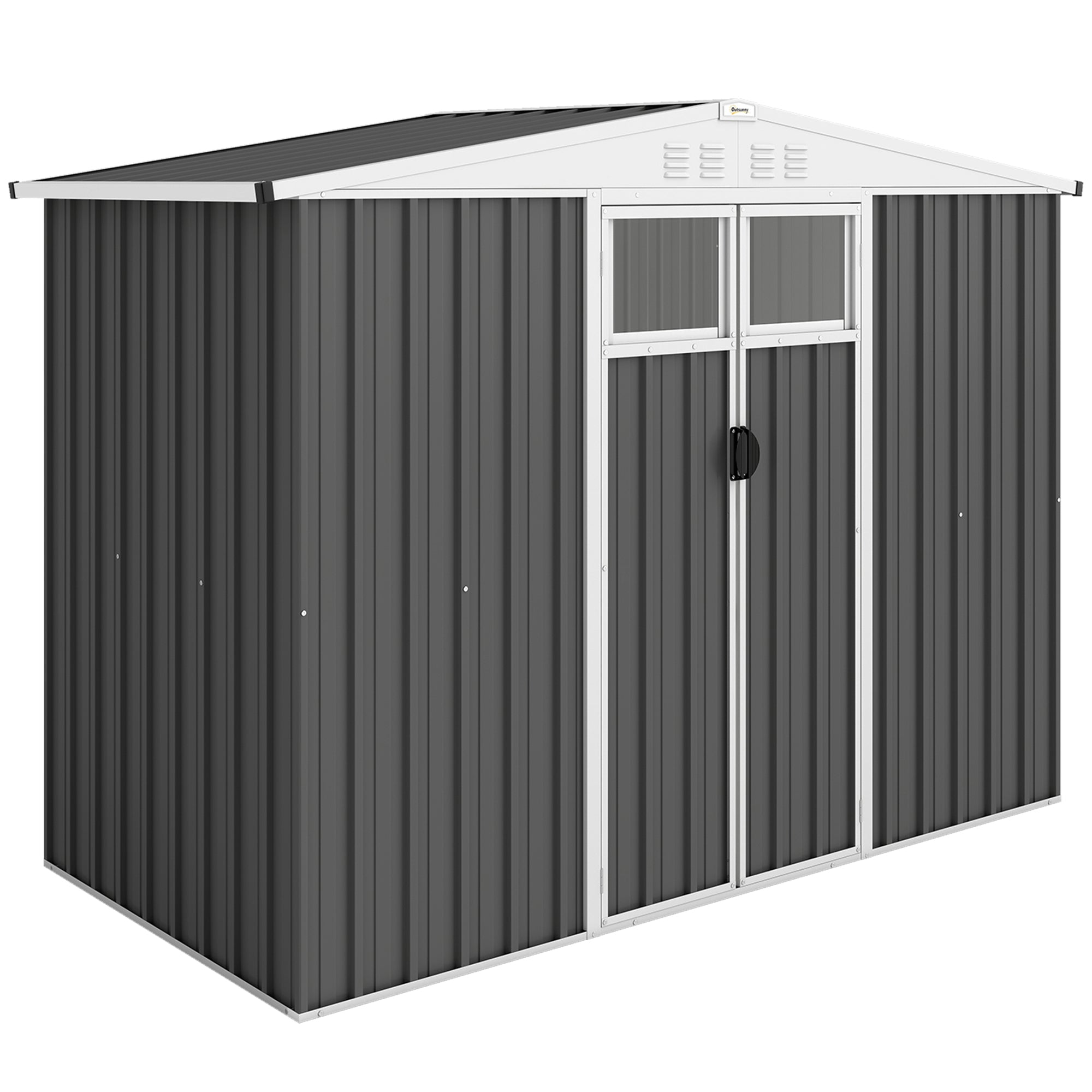 8 x 4 ft Metal Garden Shed, Garden Storage Shed with Window, 4 Vents and Lockable Door, Waterproof Galvanised Steel Tool Storage Cabinet Outsunny