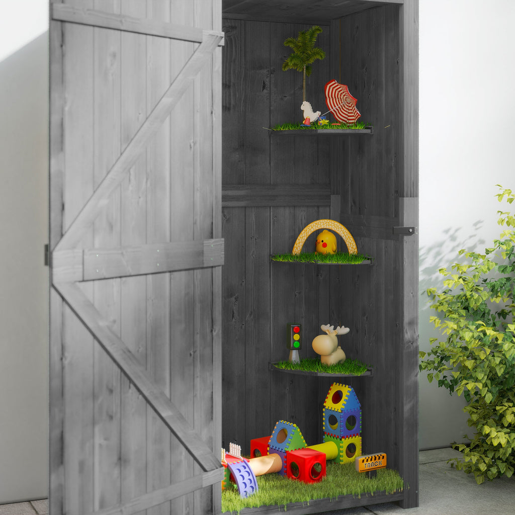 Wooden Garden Shed, Utility Outdoor Small Shed with Lockable Double Doors, Shelves and Roof Hatch Outsunny