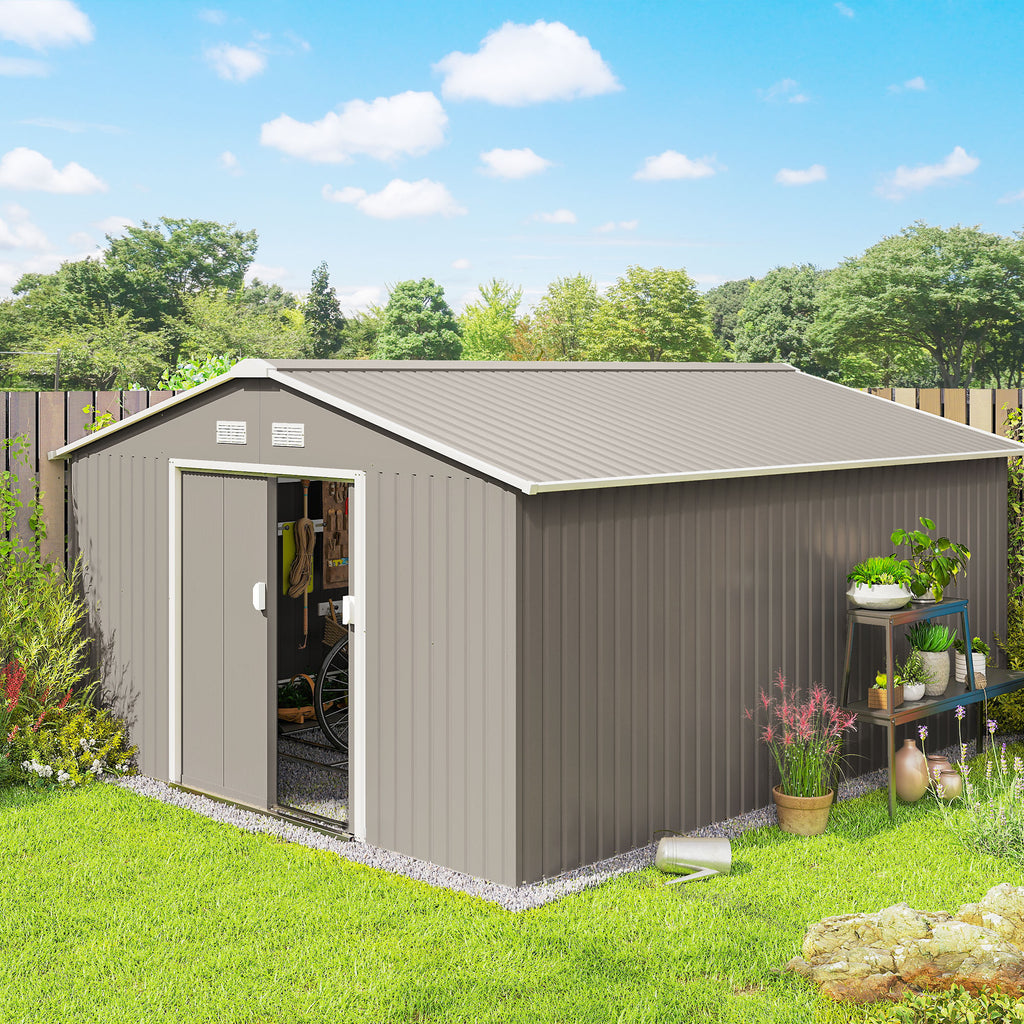 13 x 11ft Large Garden Shed, Mental Garden Storage Shed with Foundation Kit Ventilation & Doors