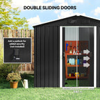 7.7 x 5.7ft Metal Garden Shed, Galvanised Outdoor Tool Storage House with Ventilation Slots and Sliding Doors Outsunny