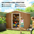 8x6 Metal Storage Shed Galvanised Steel Frame with Sloped Roof & Double Door for Homeowners, Brown Outsunny