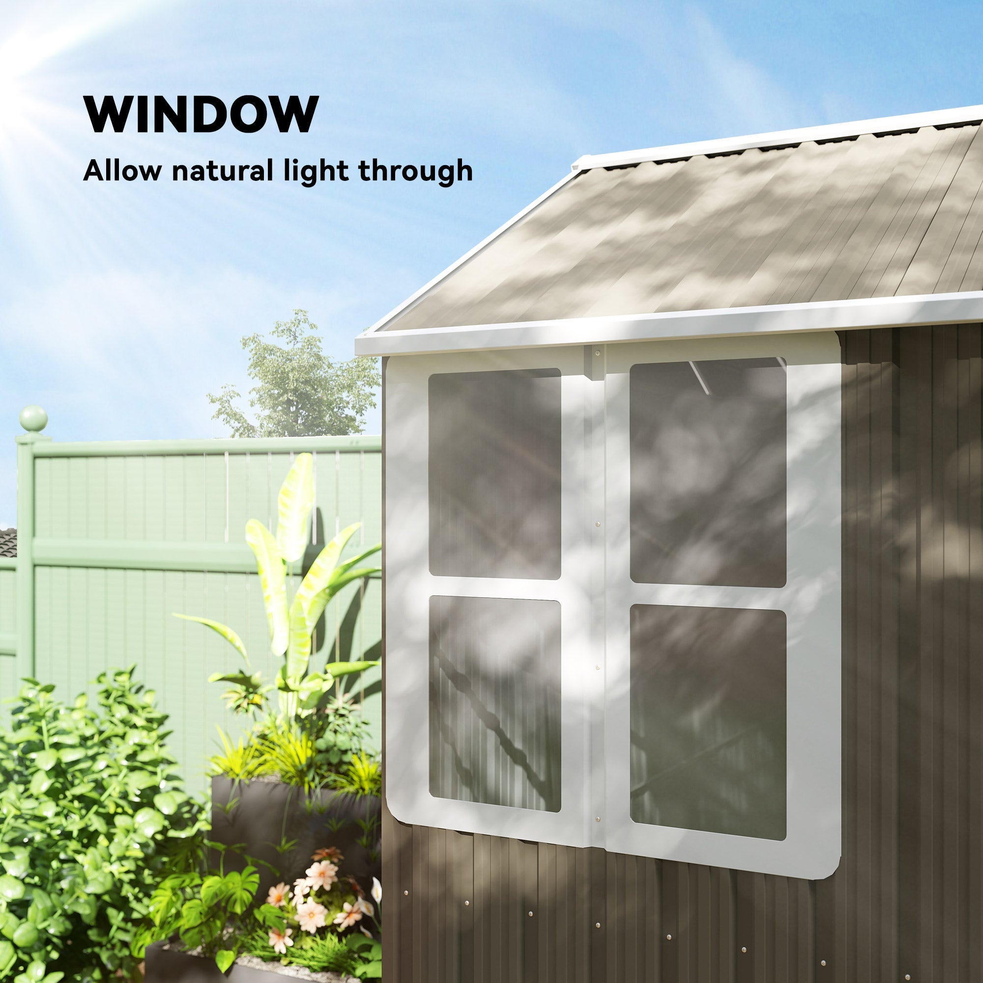 8 x 6 ft Galvanised Garden Shed, Outsoor Metal Storage Shed with Double Doors Window Air Vents for Patio, Lawn Outsunny