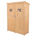 Wooden Garden Shed with Two Windows, Tool Storage Cabinet, Outdoor Double Door Organizer 127.5L x 50W x 164H cm, Natural Outsunny