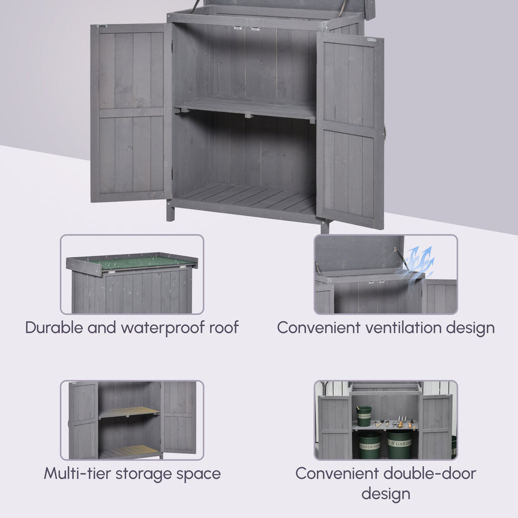 Small Shed, Wooden Garden Shed with Openable Hinged Roof and Removable Shelf, Outdoor Tool Storage Cabinet Chest with Double Doors, 74 x 43 x 88 cm Outsunny