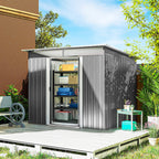 Garden Metal Storage Shed House Hut Gardening Tool Storage w/ Tilted Roof and Ventilation 8.5 x 6ft Outsunny