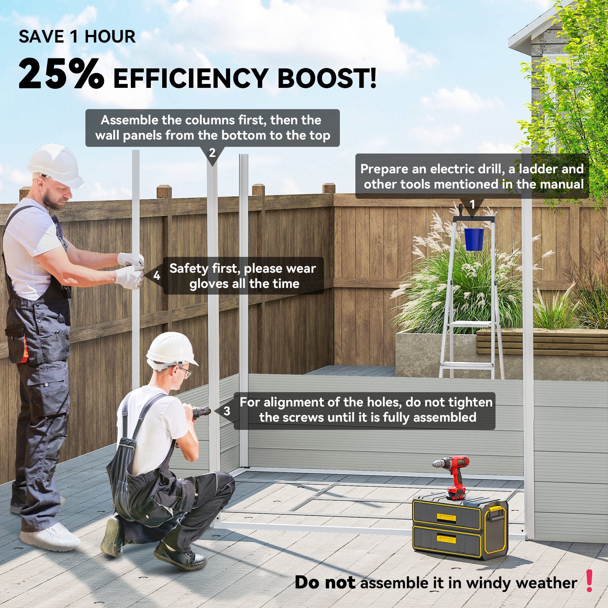 7.9ft x 6.2ft Aluminium Frame and Plastic Wall Shed, with Foundation Outsunny