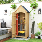 Small Shed, Wooden Garden Storage Shed with 3 Shelves, Outdoor Tool Storage Cabinet with Tilt Roof and Lockable Door, 77.5 x 54.2 x 179.5 cm, Natural Outsunny