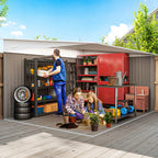 11.3 x 9.2ft Lean to Metal Garden Shed, Outdoor Galvanised Tool Storage House with Double Sliding Doors and 2 Air Vents