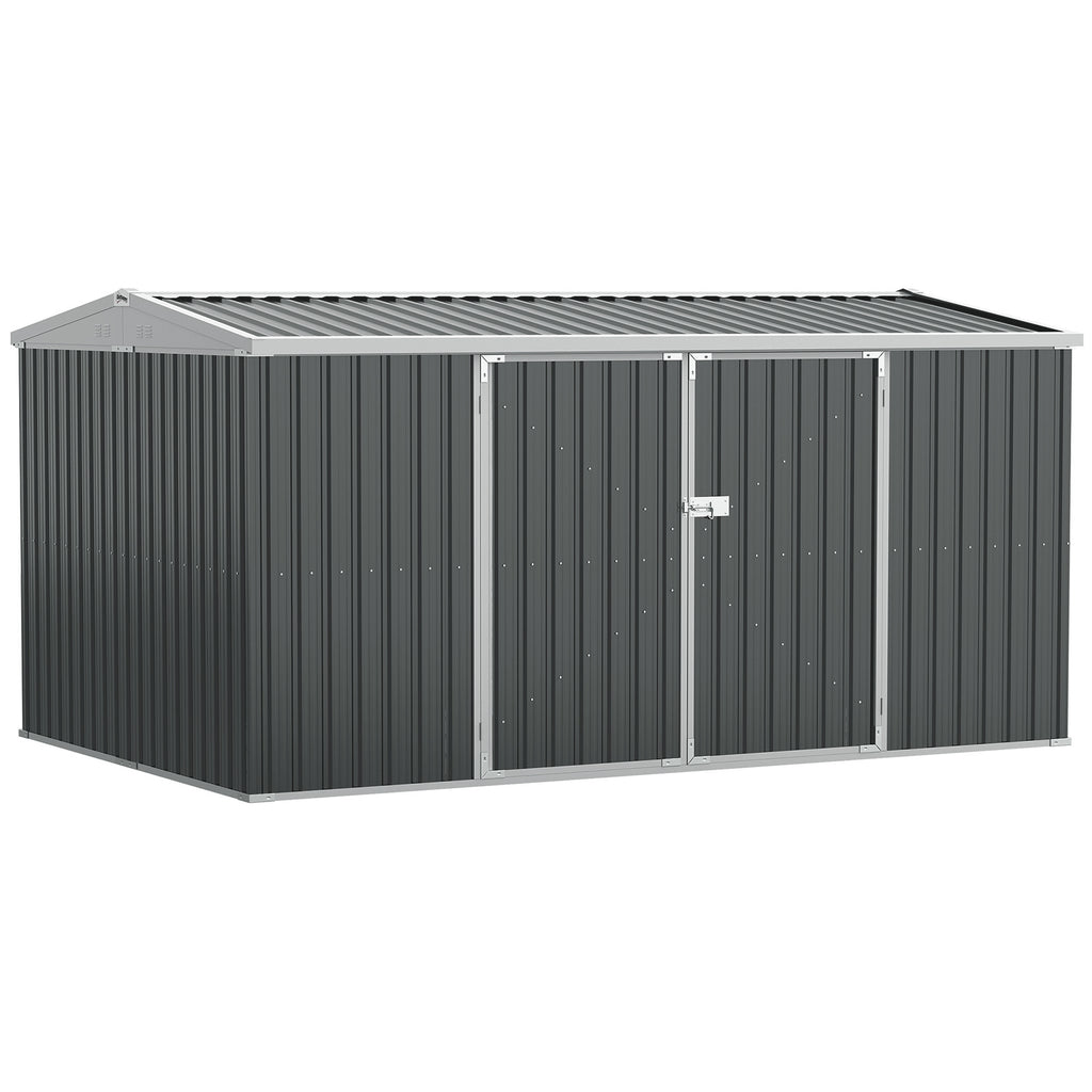 14 x 8ft Outdoor Garden Metal Storage Shed with Lockable Door, Tool Storage Box for Garden, Patio and Lawn, Grey