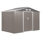 9 x 6FT Outdoor Garden Roofed Metal Storage Shed Tool Box with Foundation Ventilation & Doors Light Outsunny