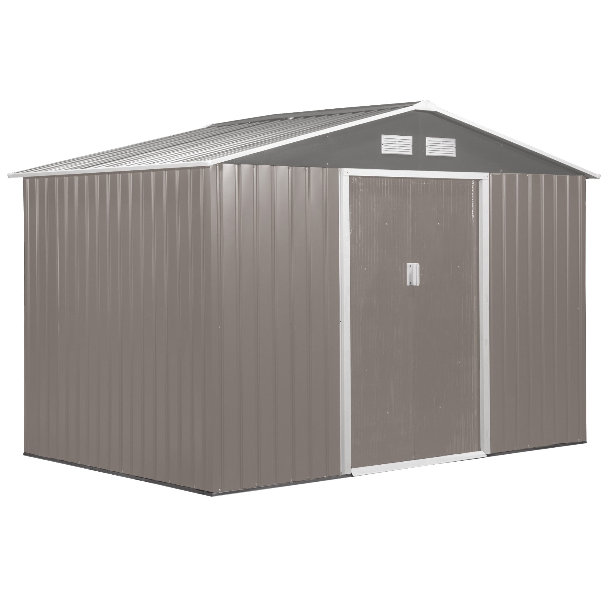 9 x 6FT Outdoor Garden Roofed Metal Storage Shed Tool Box with Foundation Ventilation & Doors Light Outsunny